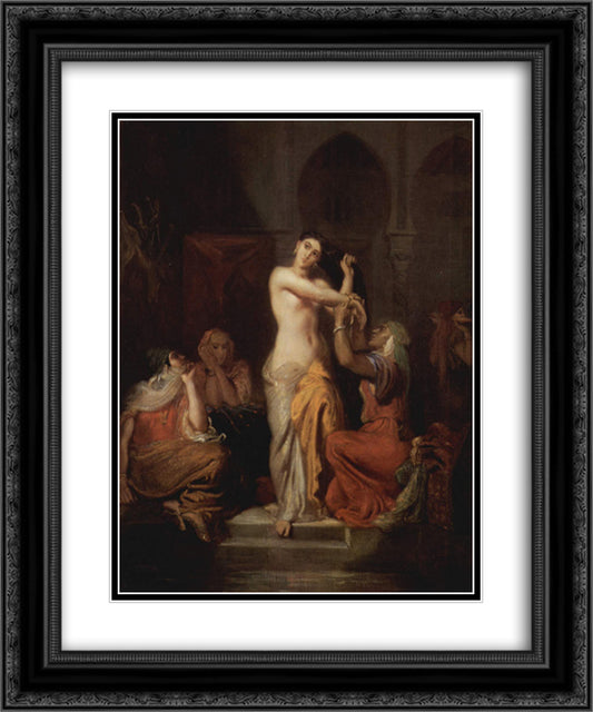 Scene de Harem, Femme Mauresque a sa toilette 20x24 Black Ornate Wood Framed Art Print Poster with Double Matting by Chasseriau, Theodore