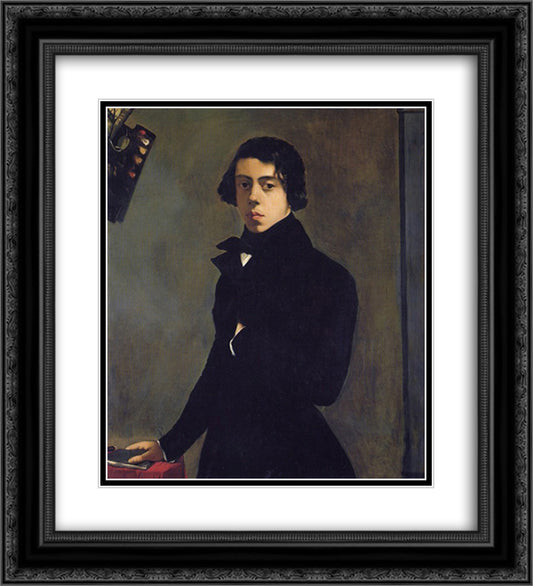 Self-Portrait in a Redingote 20x22 Black Ornate Wood Framed Art Print Poster with Double Matting by Chasseriau, Theodore