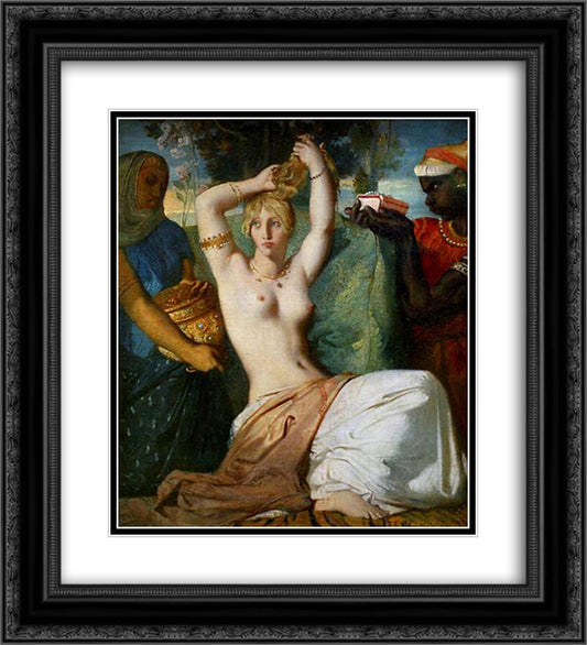 The Toilette of Esther 20x22 Black Ornate Wood Framed Art Print Poster with Double Matting by Chasseriau, Theodore