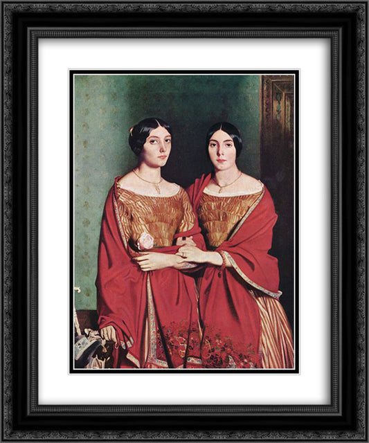 The Two Sisters 20x24 Black Ornate Wood Framed Art Print Poster with Double Matting by Chasseriau, Theodore