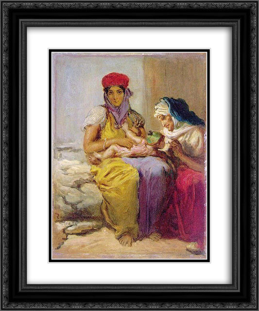Young Moorish Woman Nursing Her Child 20x24 Black Ornate Wood Framed Art Print Poster with Double Matting by Chasseriau, Theodore