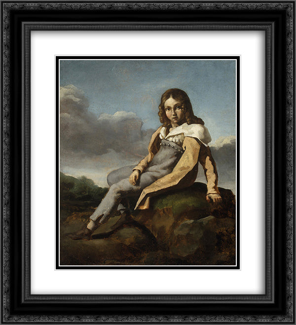 Alfred Dedreux as a Child 20x22 Black Ornate Wood Framed Art Print Poster with Double Matting by Gericault, Theodore