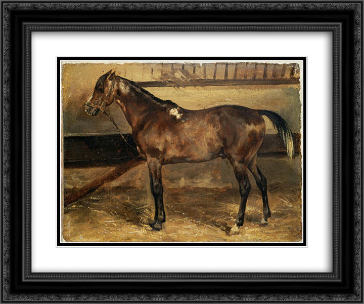 Brown Horse in the Stalls 24x20 Black Ornate Wood Framed Art Print Poster with Double Matting by Gericault, Theodore