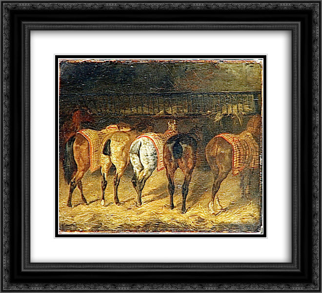 Five horses seen from behind with croupes in a stable 22x20 Black Ornate Wood Framed Art Print Poster with Double Matting by Gericault, Theodore