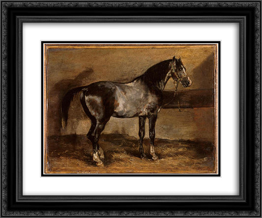 Gray horse rack 24x20 Black Ornate Wood Framed Art Print Poster with Double Matting by Gericault, Theodore