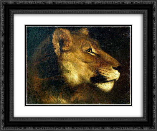 Head of lioness 24x20 Black Ornate Wood Framed Art Print Poster with Double Matting by Gericault, Theodore