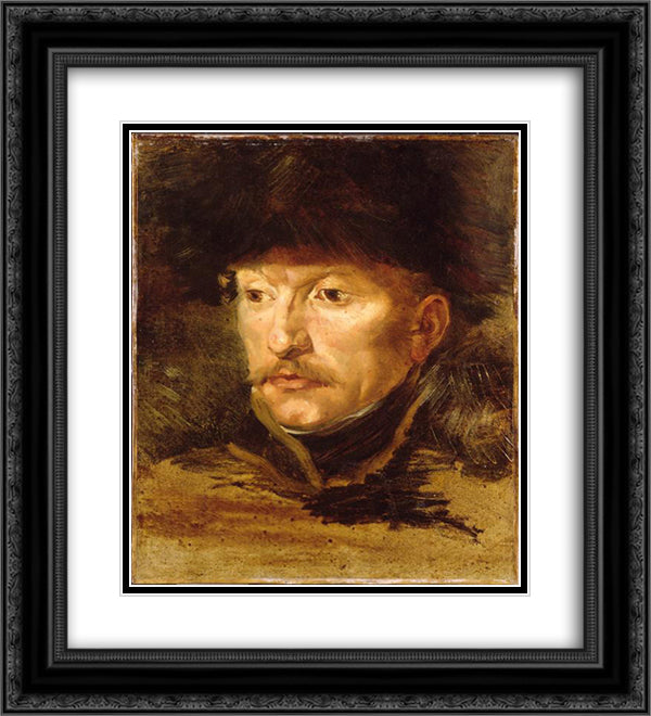 Head of a horseman 20x22 Black Ornate Wood Framed Art Print Poster with Double Matting by Gericault, Theodore