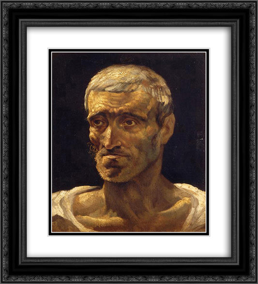 Head of a Shipwrecked Man (study for the Raft of Medusa) 20x22 Black Ornate Wood Framed Art Print Poster with Double Matting by Gericault, Theodore