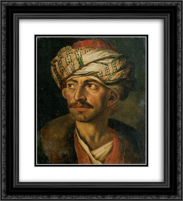 Head of an Oriental, or Portrait Presumed to be Mustapha 20x22 Black Ornate Wood Framed Art Print Poster with Double Matting by Gericault, Theodore