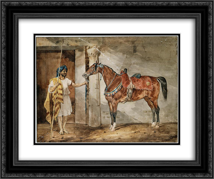 Horse (Eastern) 24x20 Black Ornate Wood Framed Art Print Poster with Double Matting by Gericault, Theodore