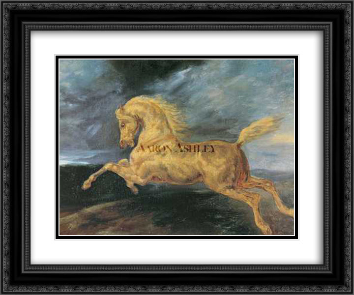 Horse frightened by lightning 24x20 Black Ornate Wood Framed Art Print Poster with Double Matting by Gericault, Theodore