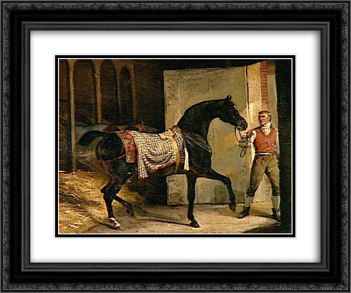 Horse leaving a Stable 24x20 Black Ornate Wood Framed Art Print Poster with Double Matting by Gericault, Theodore