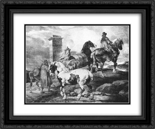 Horses 24x20 Black Ornate Wood Framed Art Print Poster with Double Matting by Gericault, Theodore