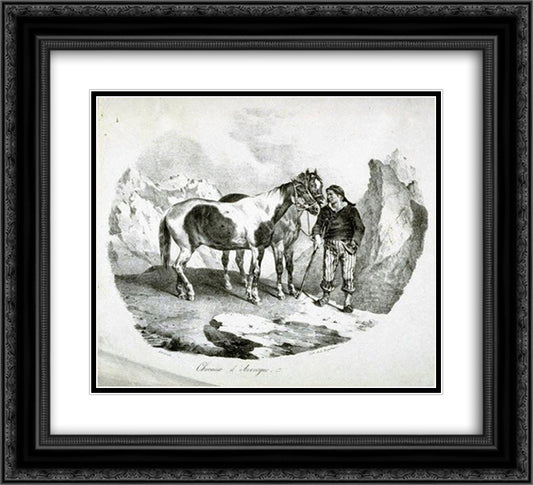 Horses of the Auvergne 22x20 Black Ornate Wood Framed Art Print Poster with Double Matting by Gericault, Theodore