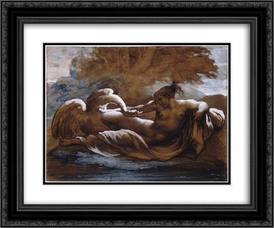 Leda and the Swan 24x20 Black Ornate Wood Framed Art Print Poster with Double Matting by Gericault, Theodore