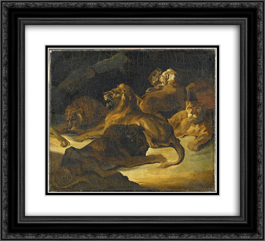 Lying Lions 22x20 Black Ornate Wood Framed Art Print Poster with Double Matting by Gericault, Theodore