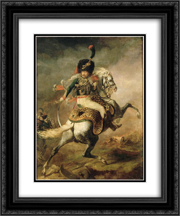 Officer of the Chasseurs charging on horseback 20x24 Black Ornate Wood Framed Art Print Poster with Double Matting by Gericault, Theodore