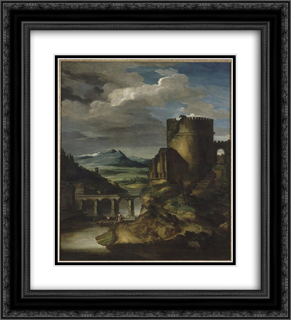 Paysage Classique Matin 20x22 Black Ornate Wood Framed Art Print Poster with Double Matting by Gericault, Theodore