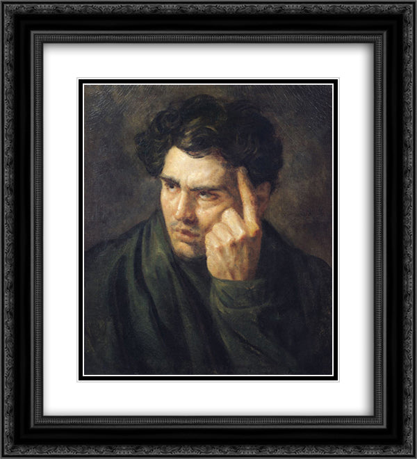 Portrait of Lord Byron 20x22 Black Ornate Wood Framed Art Print Poster with Double Matting by Gericault, Theodore