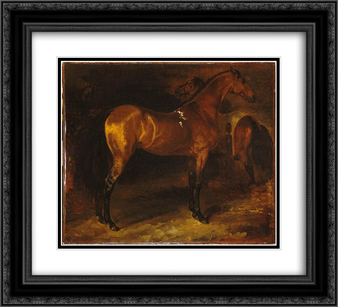 Spanish horse in a stable 22x20 Black Ornate Wood Framed Art Print Poster with Double Matting by Gericault, Theodore