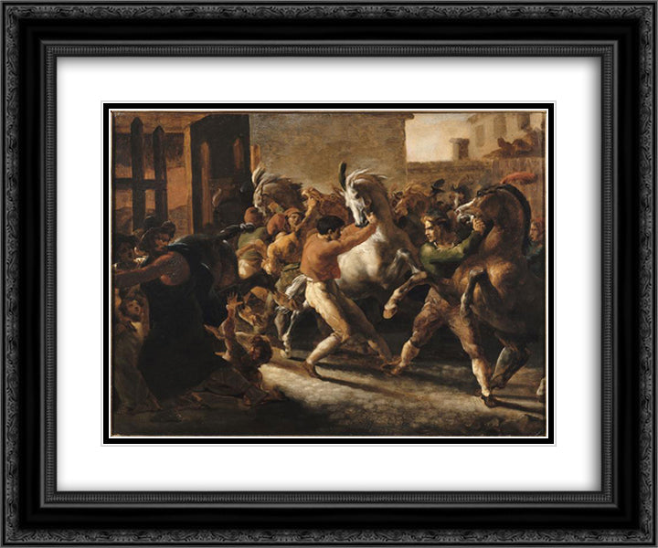 Study for the Race of the Barbarian Horses 24x20 Black Ornate Wood Framed Art Print Poster with Double Matting by Gericault, Theodore