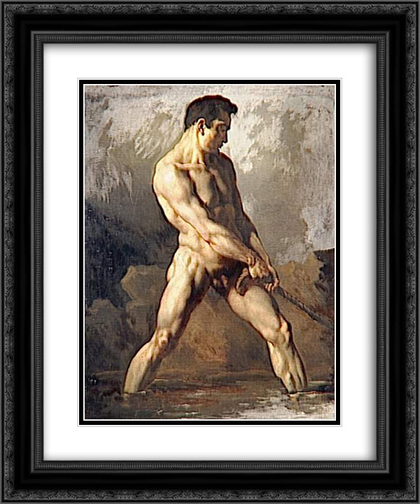 Study of a Male Nude 20x24 Black Ornate Wood Framed Art Print Poster with Double Matting by Gericault, Theodore