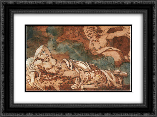 The Dream of Aeneas 24x18 Black Ornate Wood Framed Art Print Poster with Double Matting by Gericault, Theodore