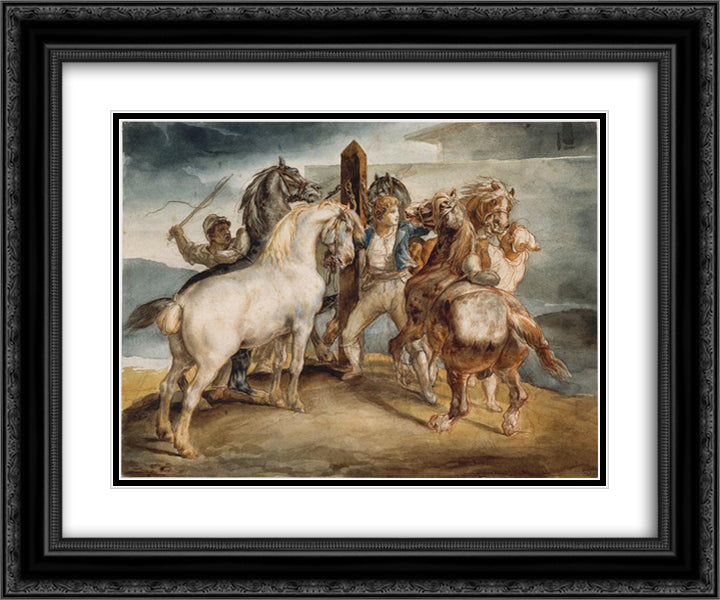 The Horse Market 24x20 Black Ornate Wood Framed Art Print Poster with Double Matting by Gericault, Theodore