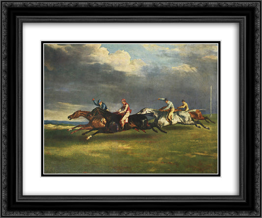 The Epsom Derby 24x20 Black Ornate Wood Framed Art Print Poster with Double Matting by Gericault, Theodore