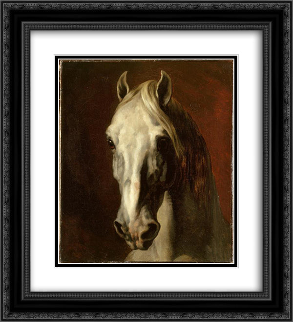 The head of white horse 20x22 Black Ornate Wood Framed Art Print Poster with Double Matting by Gericault, Theodore