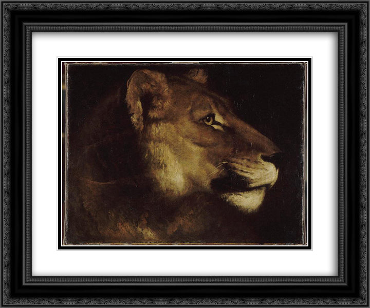 The head of lion 24x20 Black Ornate Wood Framed Art Print Poster with Double Matting by Gericault, Theodore