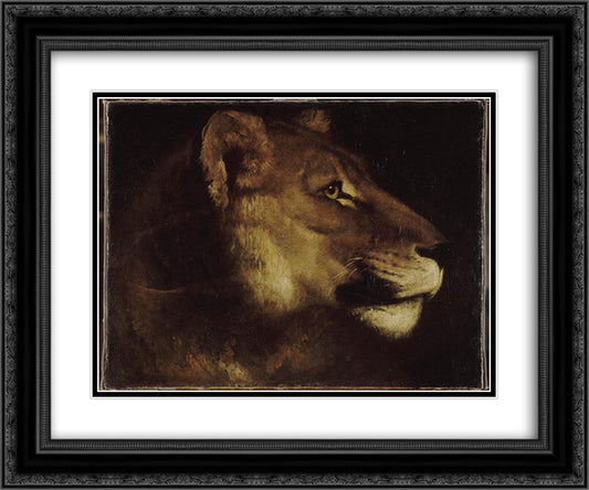 The head of lion 24x20 Black Ornate Wood Framed Art Print Poster with Double Matting by Gericault, Theodore