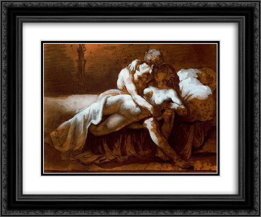 The Kiss 24x20 Black Ornate Wood Framed Art Print Poster with Double Matting by Gericault, Theodore