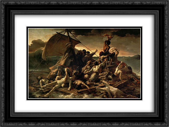 The Raft of the Medusa 24x18 Black Ornate Wood Framed Art Print Poster with Double Matting by Gericault, Theodore