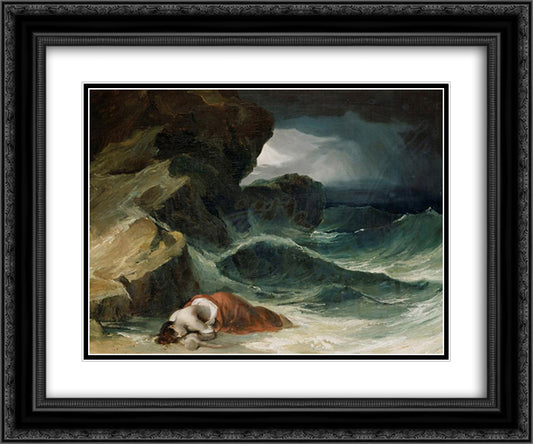 The Storm, or The Shipwreck 24x20 Black Ornate Wood Framed Art Print Poster with Double Matting by Gericault, Theodore