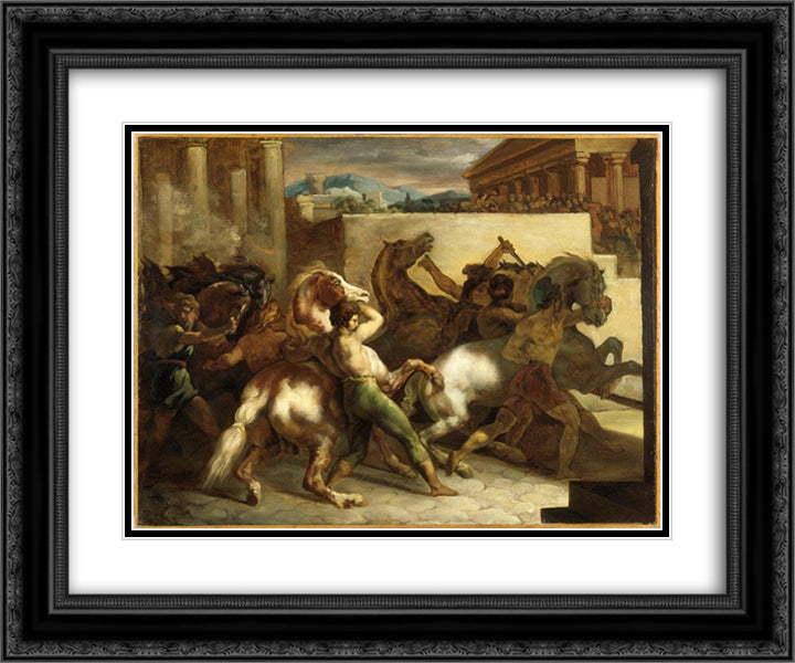 The Wild Horse Race at Rome 24x20 Black Ornate Wood Framed Art Print Poster with Double Matting by Gericault, Theodore