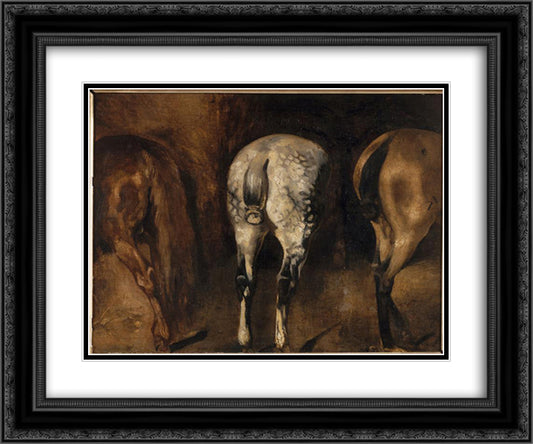 Three rumps of horses 24x20 Black Ornate Wood Framed Art Print Poster with Double Matting by Gericault, Theodore