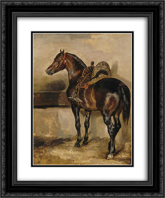 Turkish horse in a stable 20x24 Black Ornate Wood Framed Art Print Poster with Double Matting by Gericault, Theodore