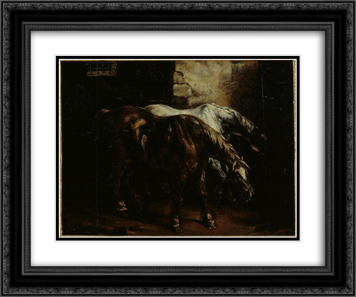 Two post-horses 24x20 Black Ornate Wood Framed Art Print Poster with Double Matting by Gericault, Theodore