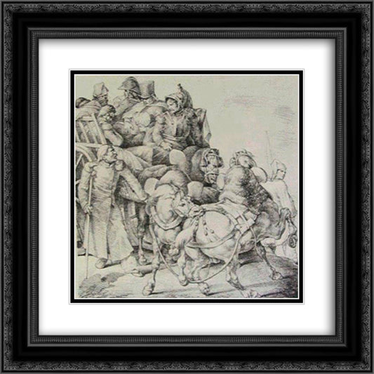 Wagons filled with wounded soldiers 20x20 Black Ornate Wood Framed Art Print Poster with Double Matting by Gericault, Theodore