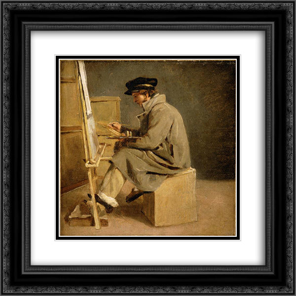 Young painter at his easel 20x20 Black Ornate Wood Framed Art Print Poster with Double Matting by Gericault, Theodore