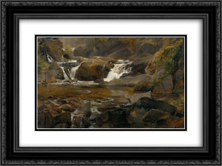A stream with dam in Auvergne 24x18 Black Ornate Wood Framed Art Print Poster with Double Matting by Rousseau, Theodore