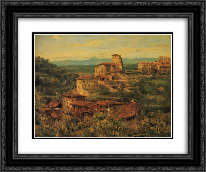 A town Thiers 24x20 Black Ornate Wood Framed Art Print Poster with Double Matting by Rousseau, Theodore