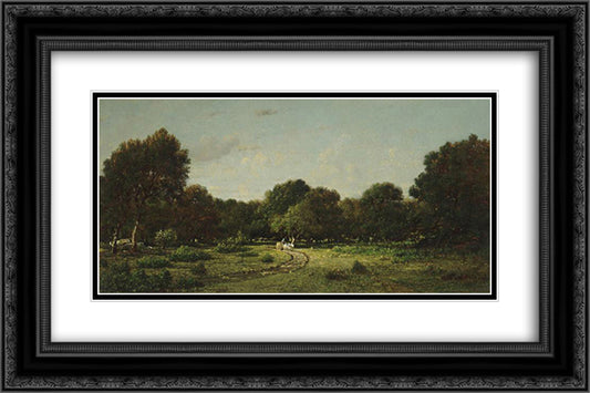 Clearing in the high forest of Fontainebleau forest X, said the cart 24x16 Black Ornate Wood Framed Art Print Poster with Double Matting by Rousseau, Theodore