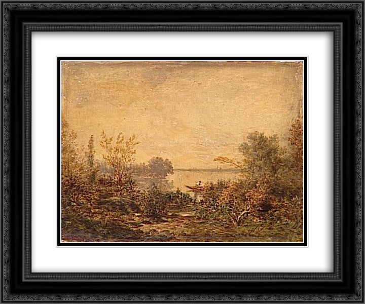 Edge of river 24x20 Black Ornate Wood Framed Art Print Poster with Double Matting by Rousseau, Theodore