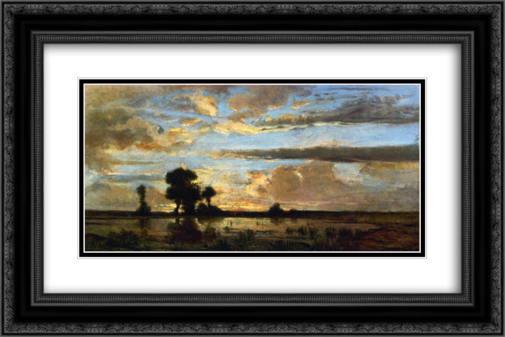 Edge of the Forest, Sun Setting 24x16 Black Ornate Wood Framed Art Print Poster with Double Matting by Rousseau, Theodore