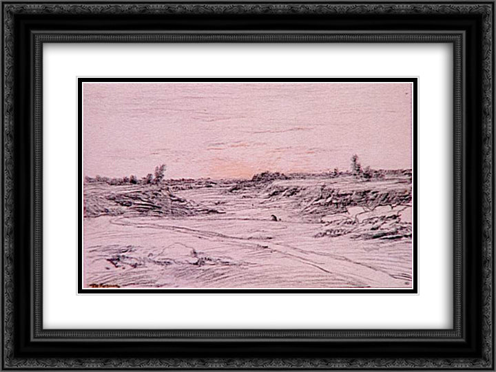 Fontainebleau 24x18 Black Ornate Wood Framed Art Print Poster with Double Matting by Rousseau, Theodore