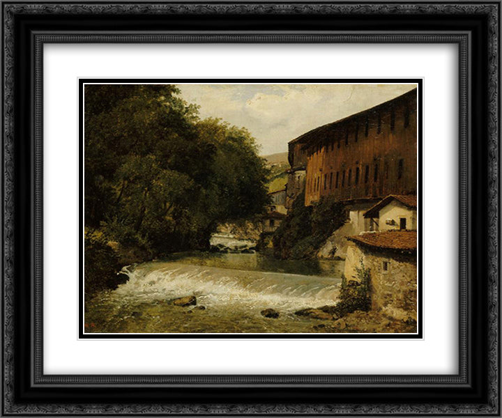 Mills of Thiers 24x20 Black Ornate Wood Framed Art Print Poster with Double Matting by Rousseau, Theodore