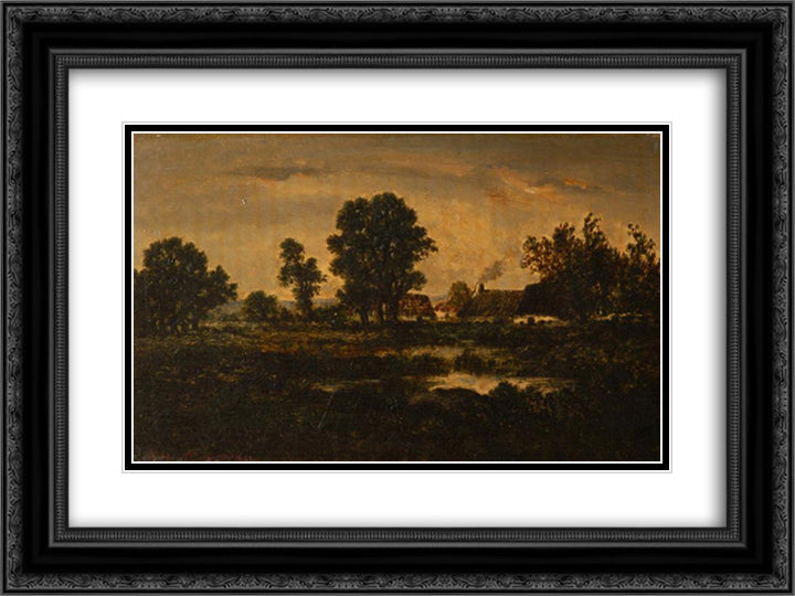 Normandy farms 24x18 Black Ornate Wood Framed Art Print Poster with Double Matting by Rousseau, Theodore