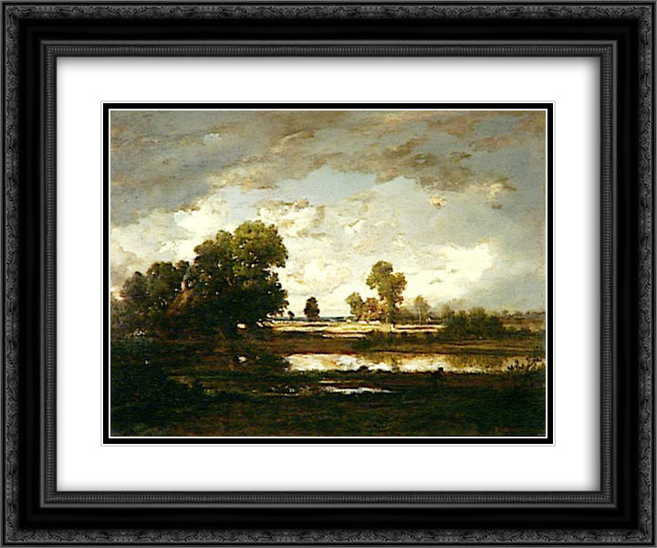 The pond, stormy sky 24x20 Black Ornate Wood Framed Art Print Poster with Double Matting by Rousseau, Theodore